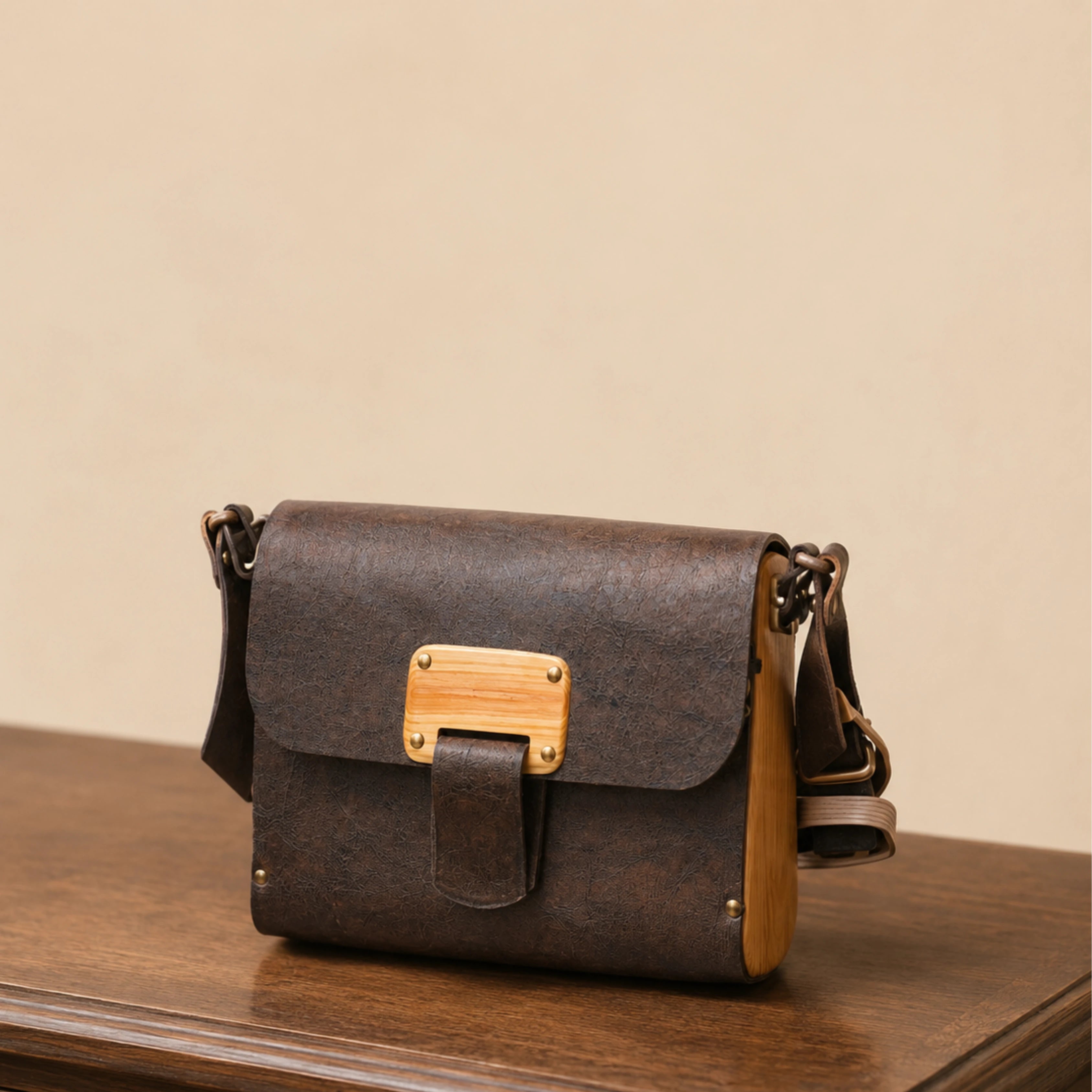 Woodlyn Crest – Handcrafted Vegan Leather Crossbody Bag for Men & Women