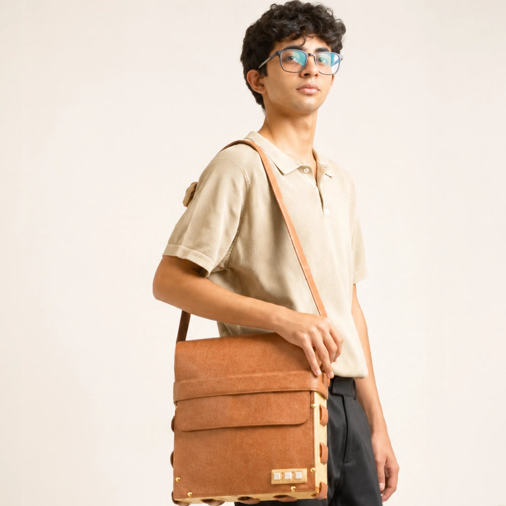 Woodlyn Frame – Handcrafted Structured Vegan Leather Shoulder Bag for Men & Women