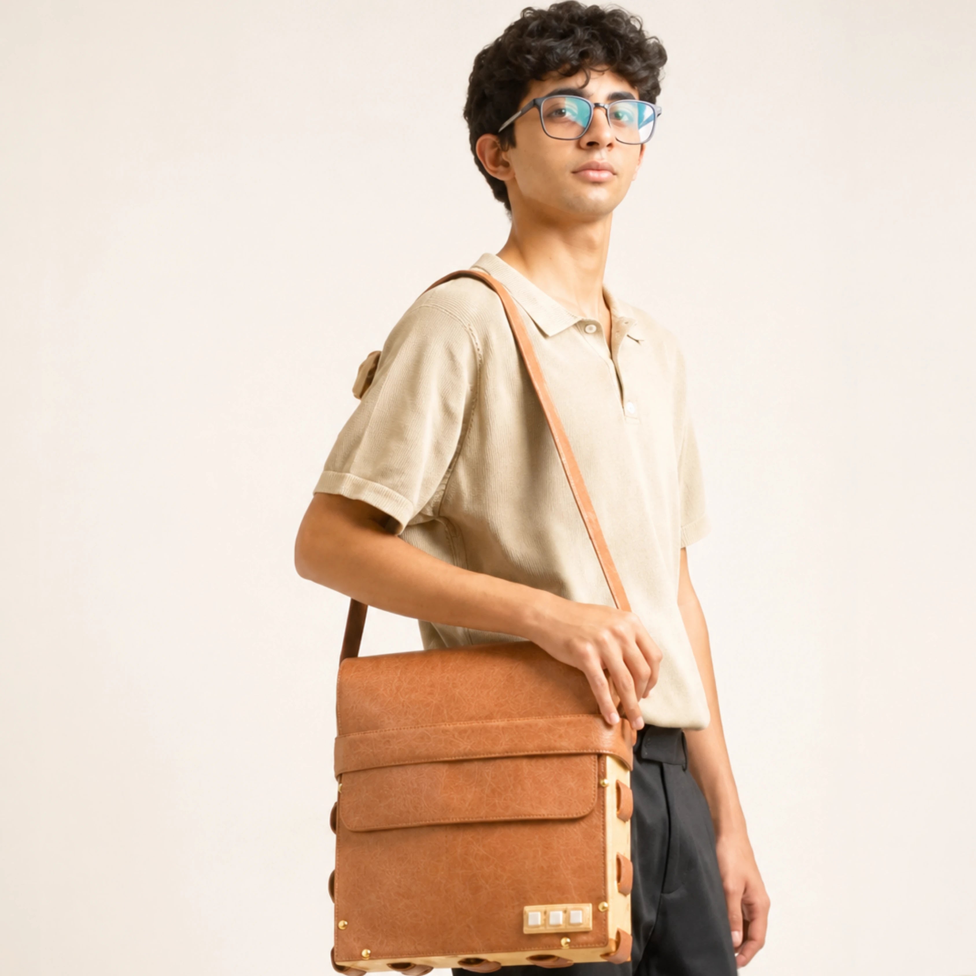Woodlyn Frame – Handcrafted Structured Vegan Leather Shoulder Bag for Men & Women