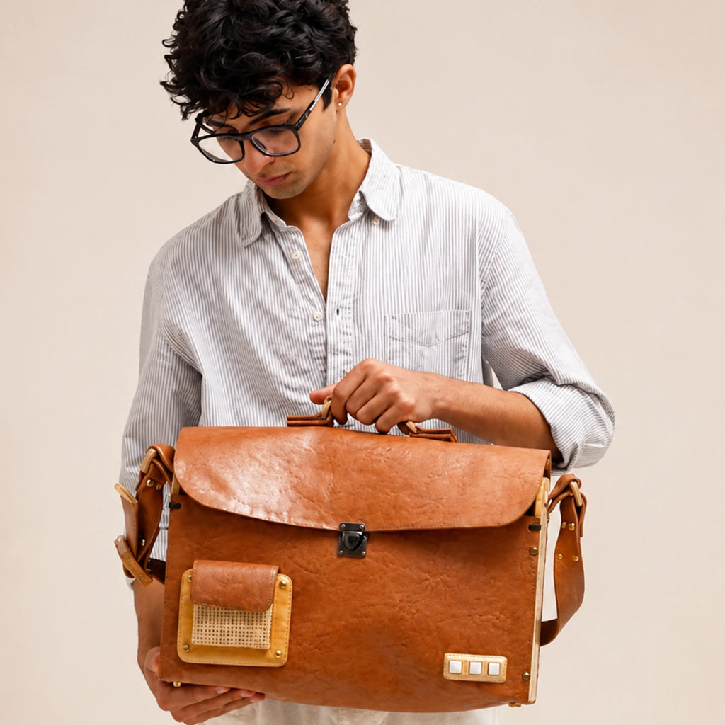 Woodlyn Ridge – Handcrafted Structured Wooden Satchel Bag for Men & Women