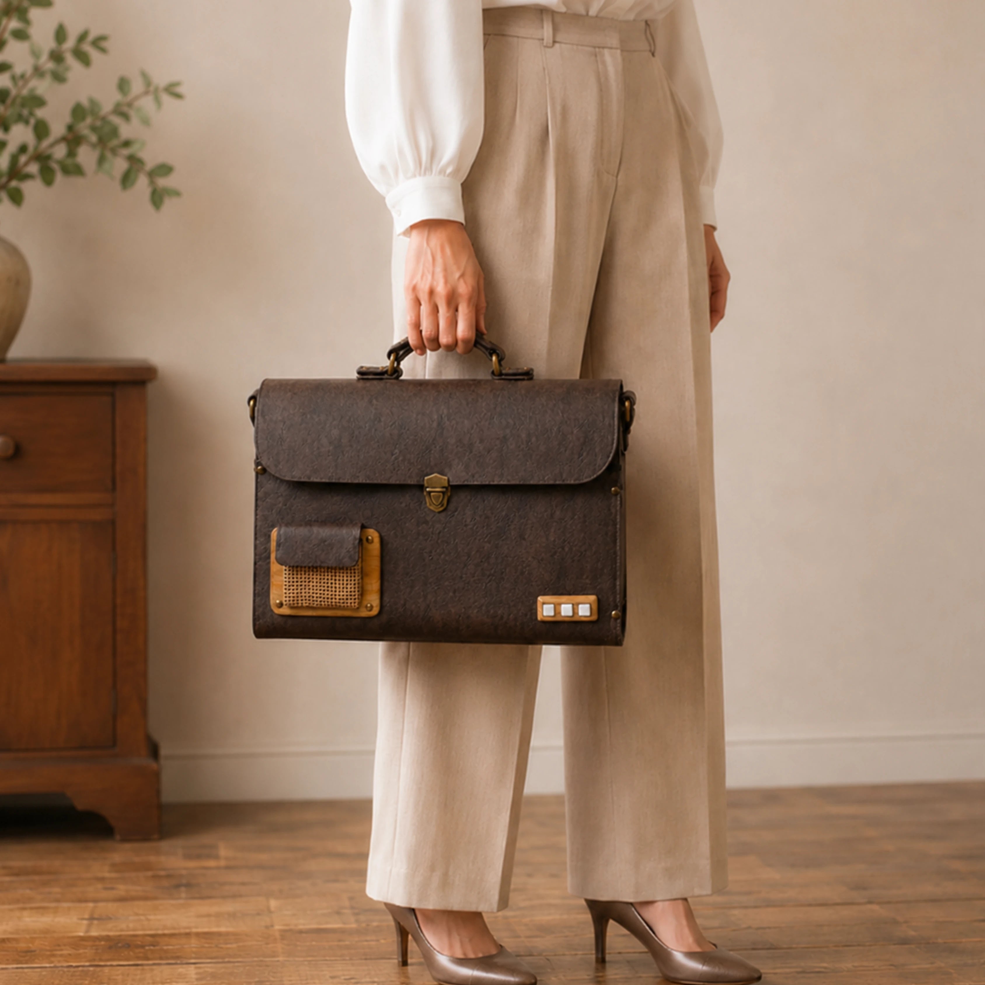 Woodlyn Ridge – Handcrafted Structured Wooden Satchel Bag for Men & Women